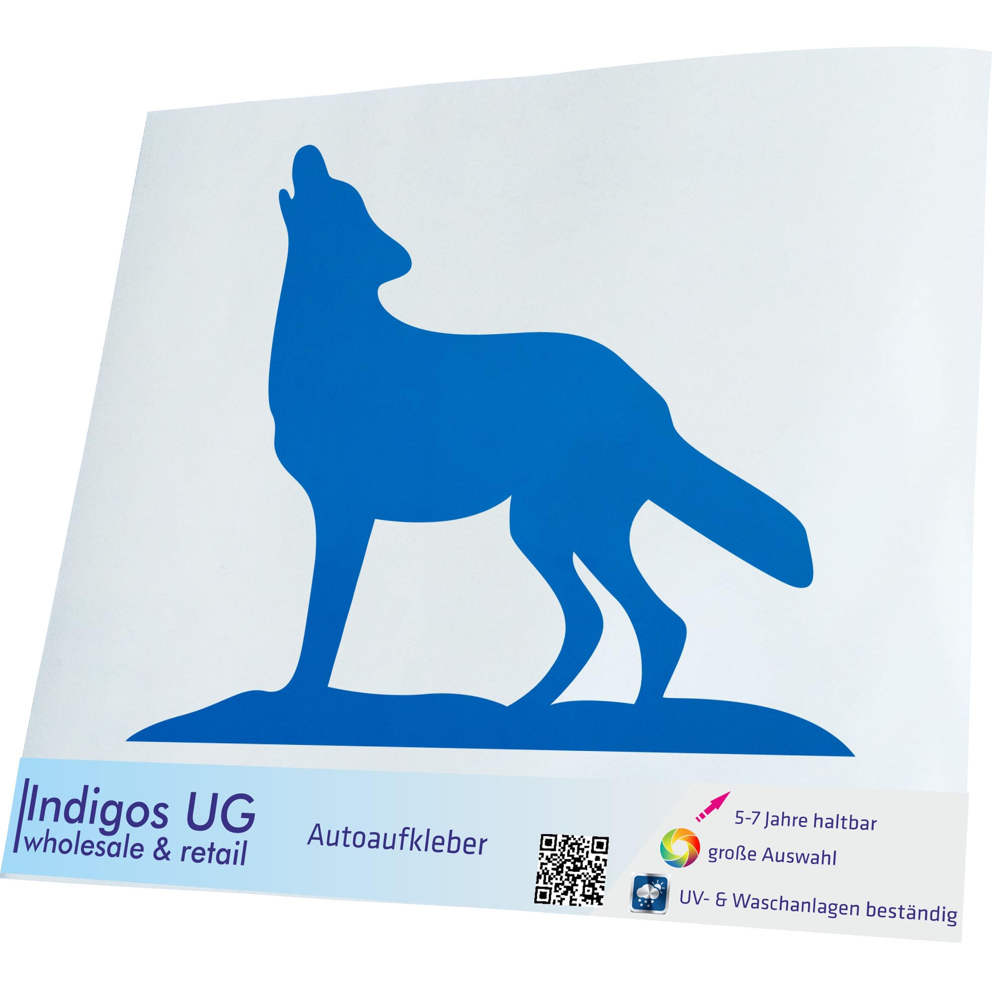 INDIGOS UG - Car Sticker - Decal - Wolf - blue - 111x89 - Tuning - Rear Window - Bicycle - Motorcycle - Truck