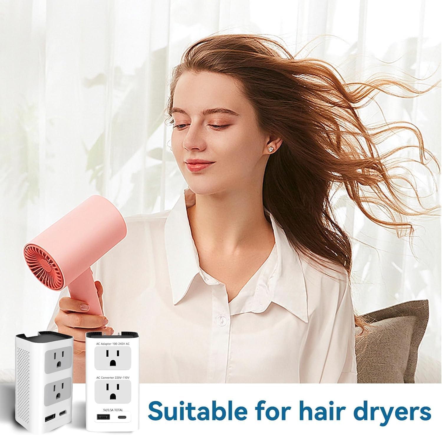 Mapambo 220V to 110V Voltage Converter US to Europe Power Converter European Travel Converter for Hair Dryer, Power Converter Adapter Combo with 1 Type C 1 USB A - Image 2