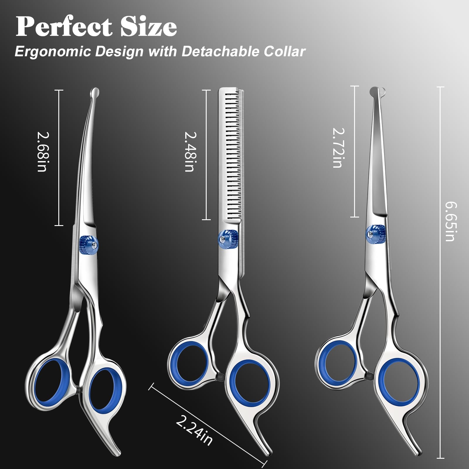 Professional 4 in 1 Dog & Cat Grooming Scissors Kit with Safety Round Tips,Sharp & Durable,Dog Shears for Grooming - Includes Straight, Curved, Thinning Scissors and Comb - Premium Pet Supplies view 7