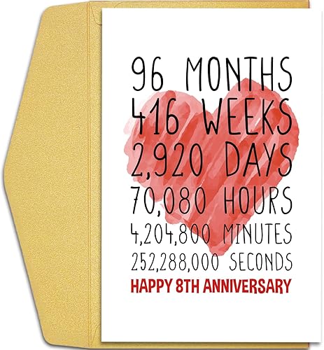 Tarjeta de feliz octavo aniversario para él y ella, tarjeta de aniversario de boda para marido y esposa, divertida tarjeta de felicitación de