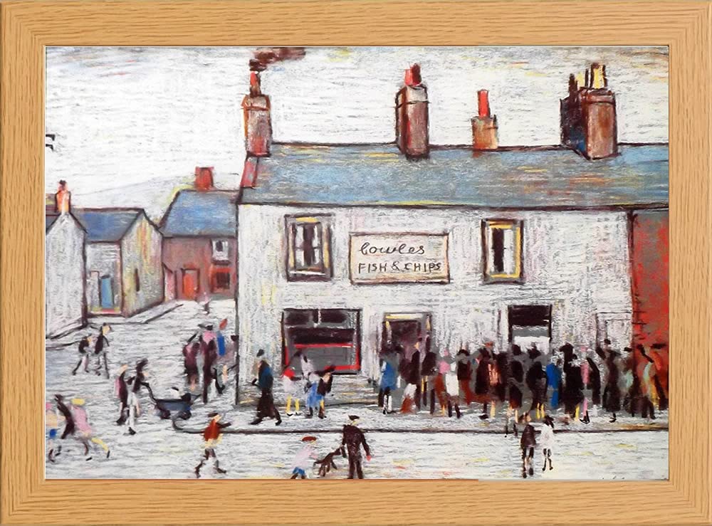 Lowry CHIP SHOP reproduction from CRAYON Drawing (Not Oil Painting) Print in Glass Fronted 10" x 13.5" Frame