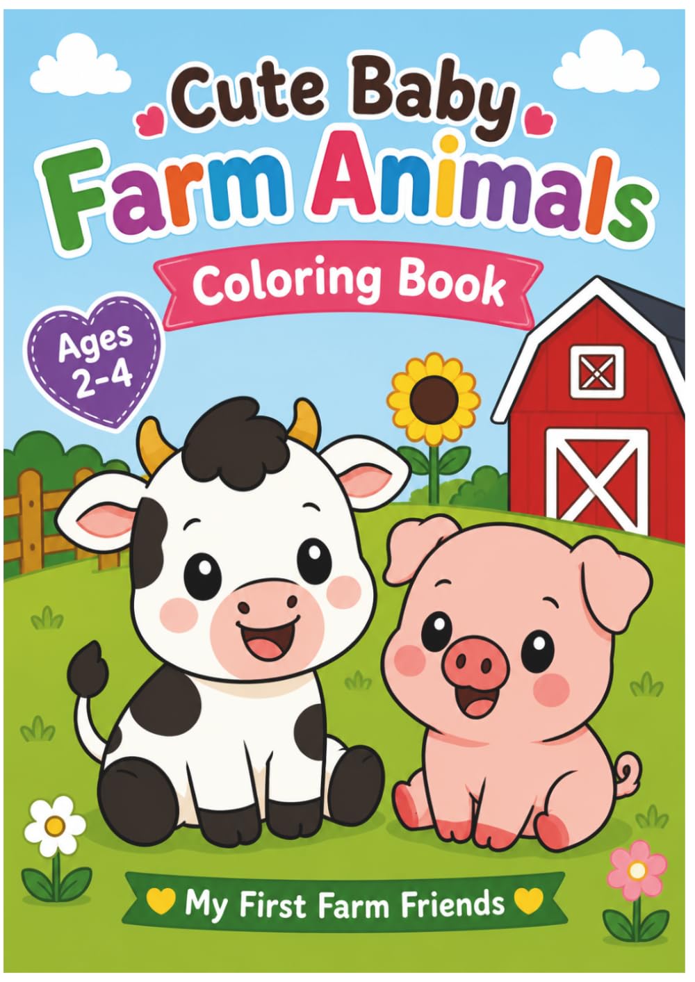 Cute Baby Farm Animals Coloring Book: Cute Farm Animals to Color for Toddlers and Young Children