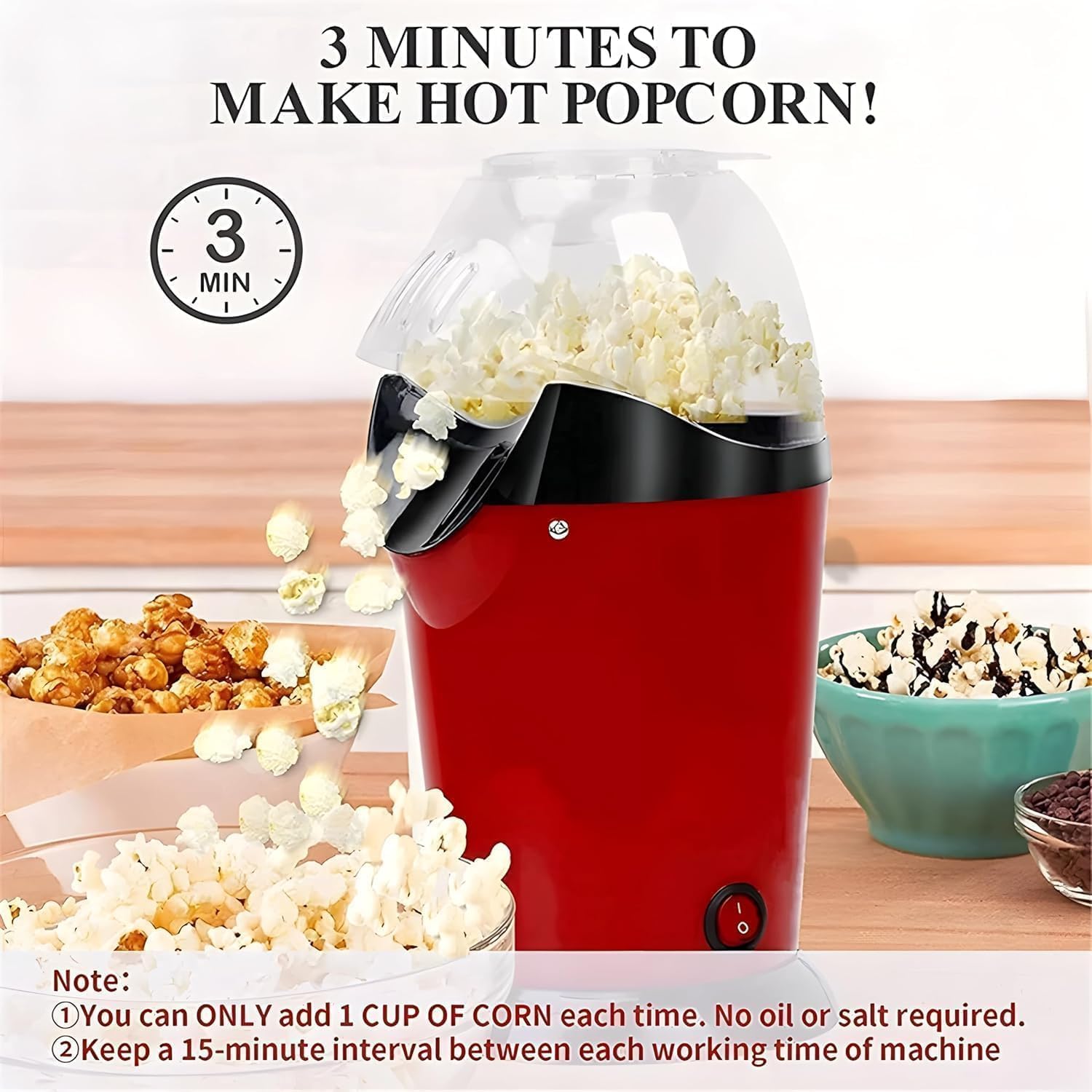 Avantara Creation Popcorn Maker 1200w Electric Hot Air Popper Machine Oil Free Healthy Snack Kids Adults Fast Home Movie Nights Parties Easy One Touch Operation Automatic Home (Pack of 1 Pcs) 3