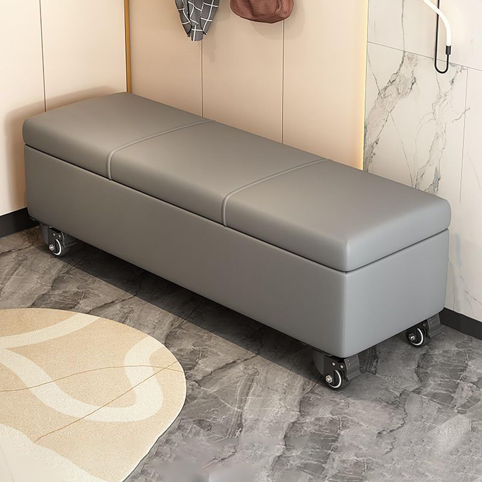 Banc de rangement rembourré haut de gamme en cuir de 50 cm
