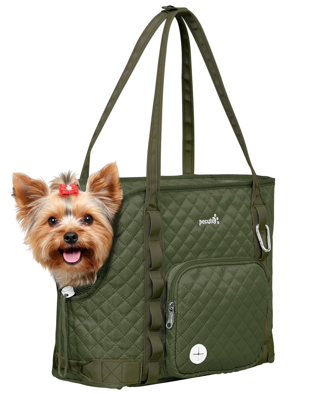 Pecute Bolsa de Transporte para Perros pequeños39*19 * 30cm,Bolsa de Transporte para Perros y Gatos,Cómodo y Duradero Bolso de Hombro para Mascotas Ideal para Salidas al Veterinario,Caminatas Verde | Transpirable, plegable, bolsillo grande, cuerda de seguridad integrada, lavable a máquina, menos de 9 libras Recycled Claim Standard Blended