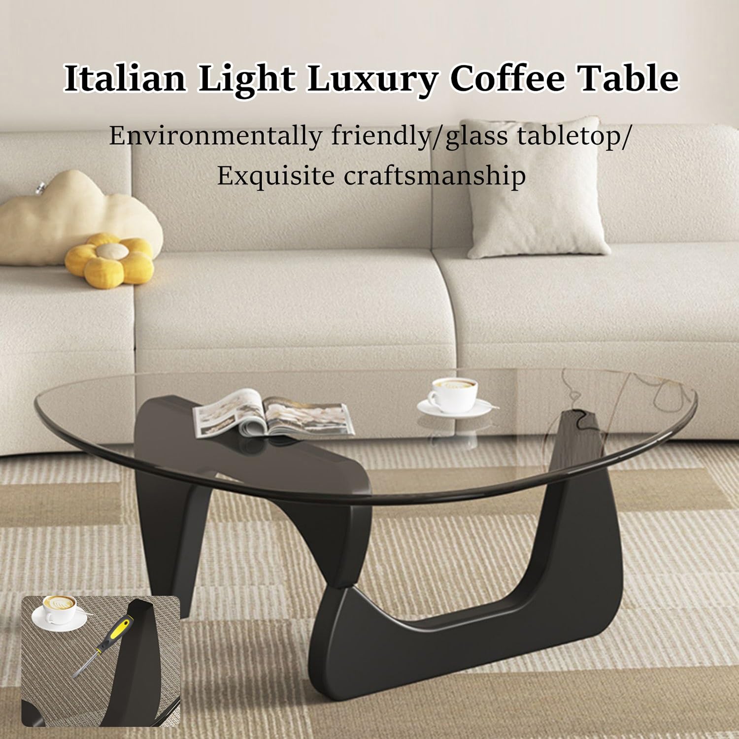 Amazon.co.jp: モダンな楕円形ガラストップコーヒーテーブル リビング