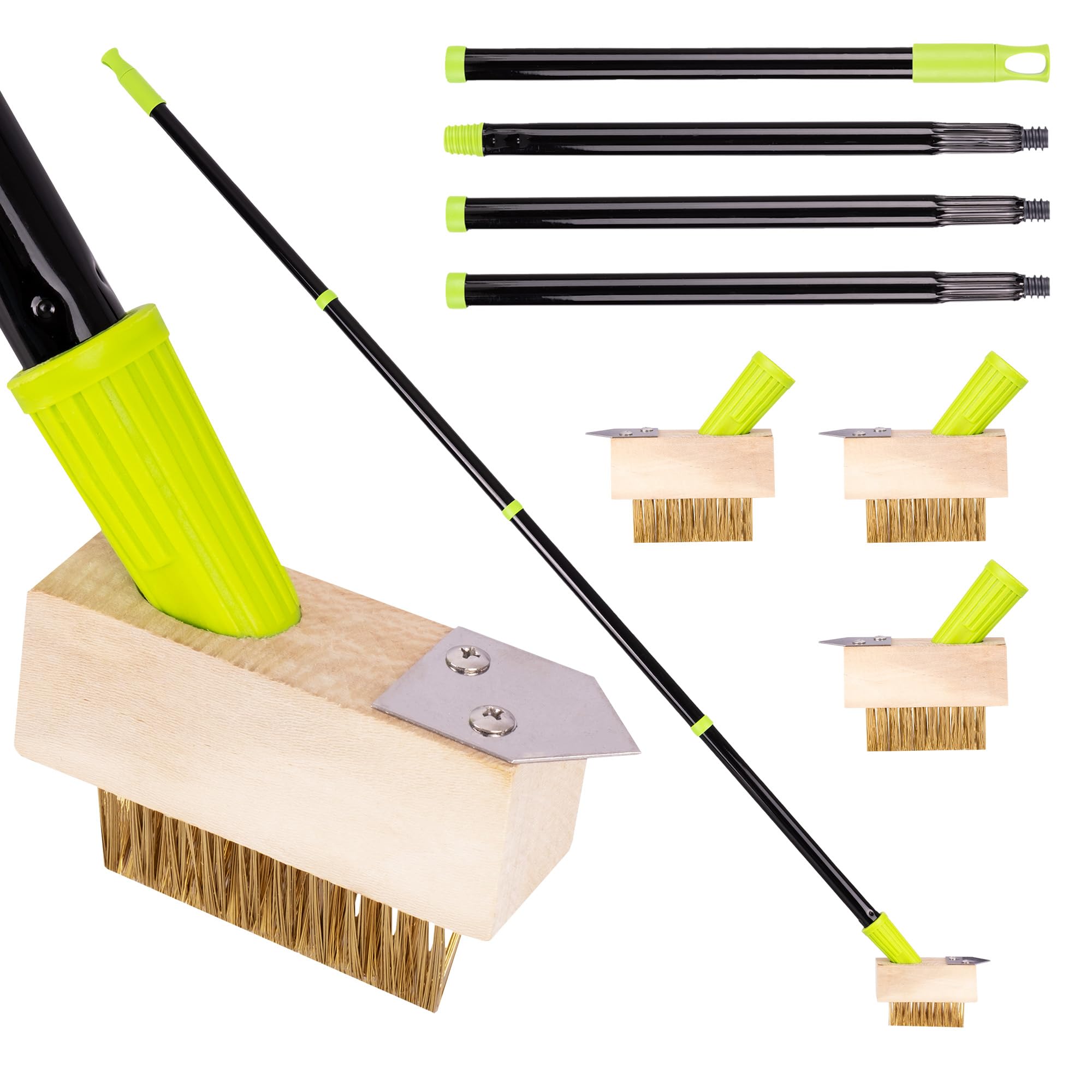 CUQOO Patio Weed Remover Tool with Long Handle – Heavy Duty Wire Brush & Scraper for Block Paving, Driveways & Patios – Moss Remover & Weeding Tool for Garden Paths, Includes 3 Replacement Heads
