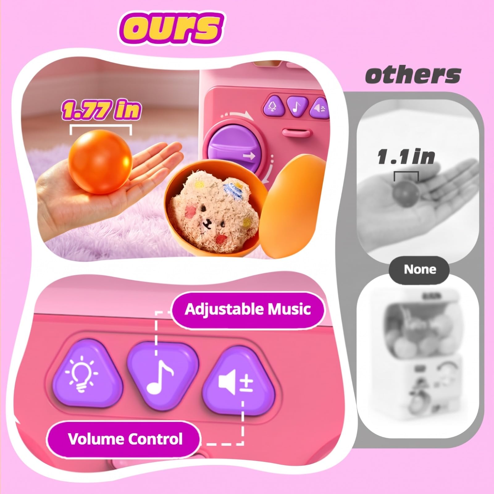 Skirfy Distributore di Capsule Unicorno con Monete per Bambini | Con 15 Capsule da 45 mm, 10 Peluche, Luci e Suoni, Macchina Premio per Feste e Regali Bambine 6+