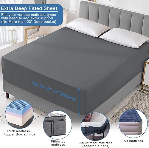 Vista 14 de Bedecor Sábana bajera ajustable de bolsillo extra profundo para parte superior acolchada y colchón grueso (18-21 pulgadas), se mantiene en su lugar