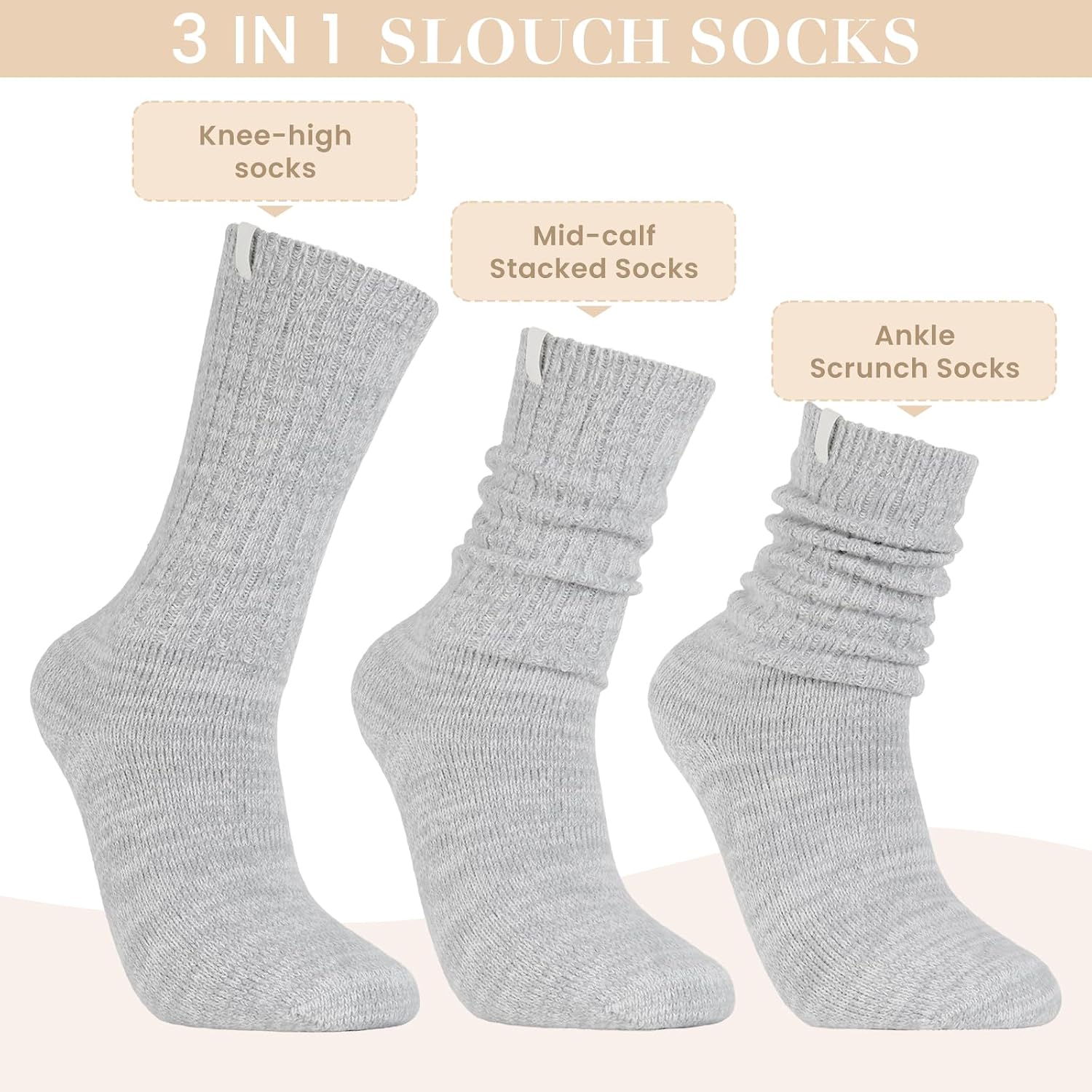 FUNTOUR Womens Wool Warm Boot Socks Slouchy Scrunch Rib Knit Fuzzy Crew Socks For Fall Winter Soft Cute Sock