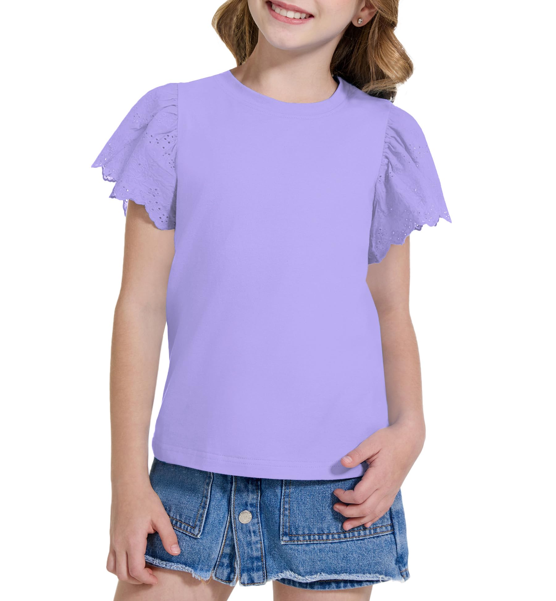 WULFUL Girls Shirts Fashion Cotton Summer Short Sleeve Tops Casual T-Shirts 4-15 Years Old