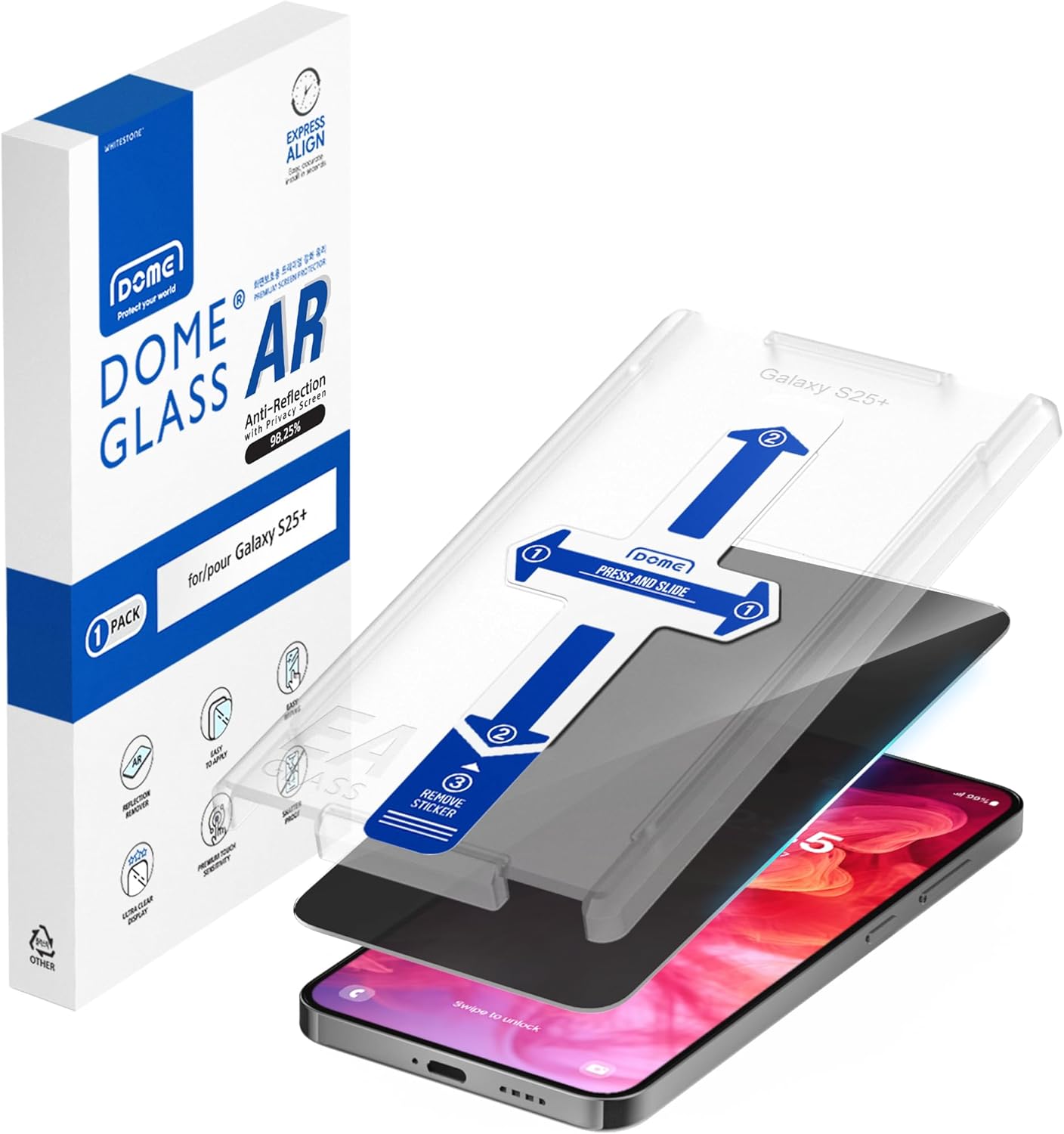 DOME GLASS Whitestone DOME AR Privacy for Samsung Galaxy S25 Plus [Super Anti-Reflection & Privacy] Tempered lass Screen Protector with Anti Spy[1pack]