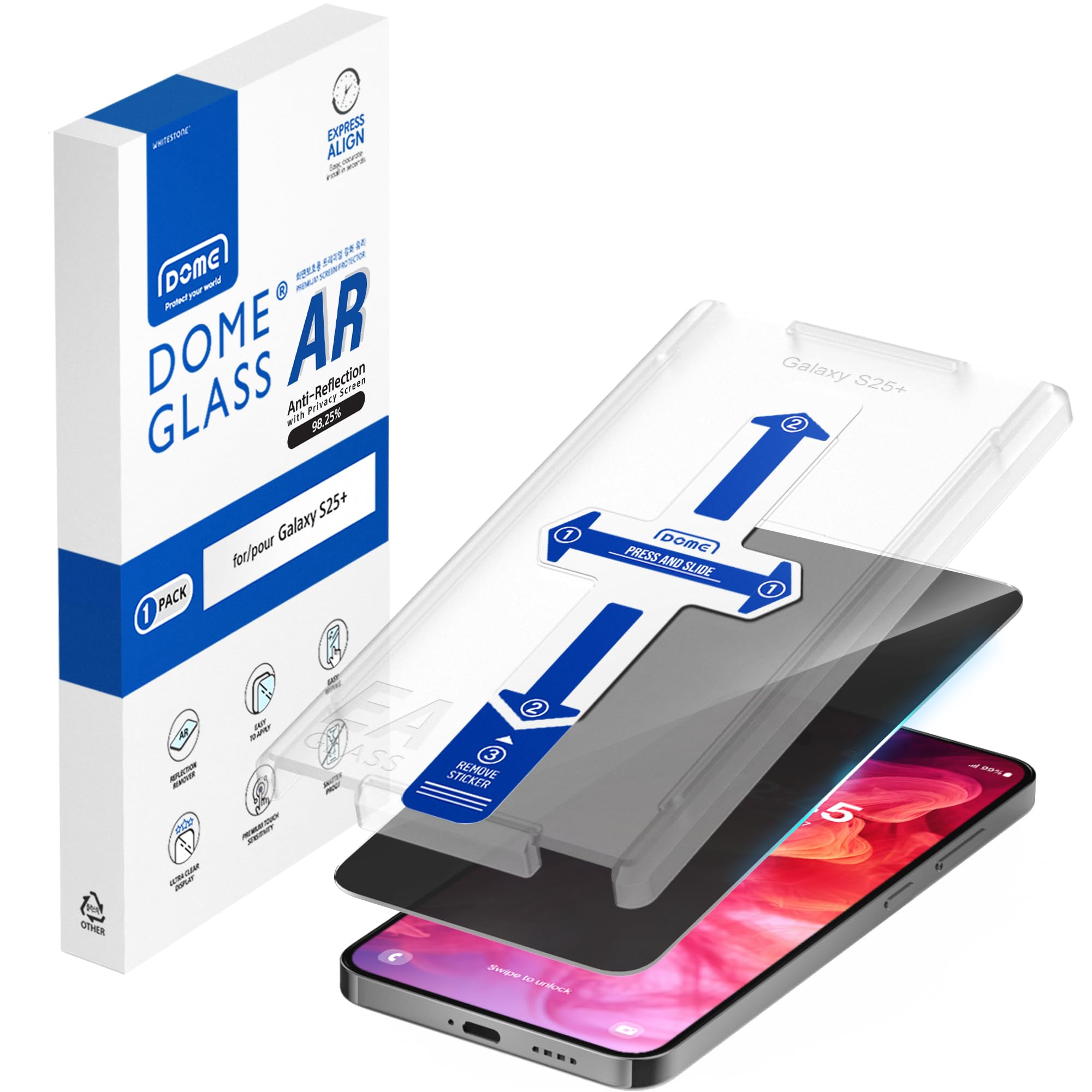 DOME GLASS Whitestone DOME AR Privacy for Samsung Galaxy S25 Plus [Super Anti-Reflection & Privacy] Tempered lass Screen Protector with Anti Spy[1pack]