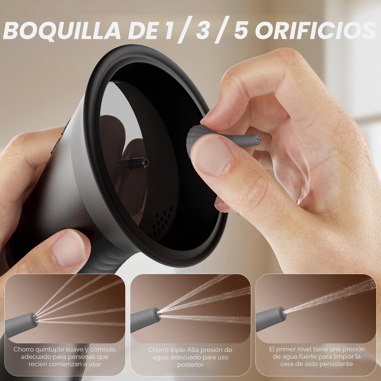 2 en 1 Limpiador de Oidos Cera, 3 Modos de Limpieza de limpiador de oidos cera, con pantalla LED, equipado con 12 puntas para los oídos (12 Ohr Tipps)