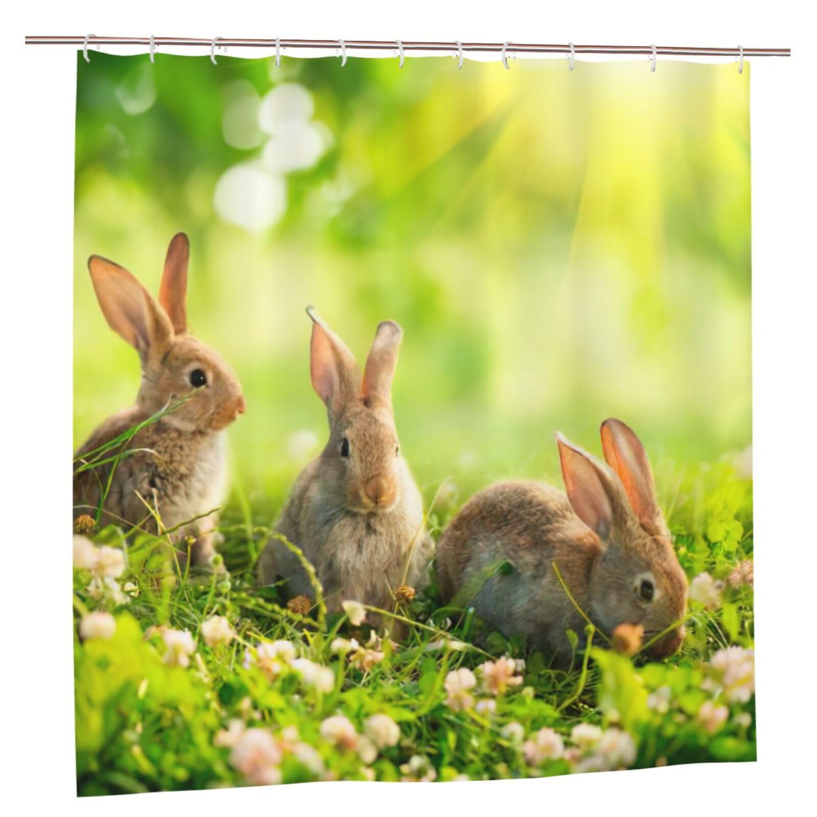 Rideau de douche polyester lapins 183x183 cm avec 12 oeillets