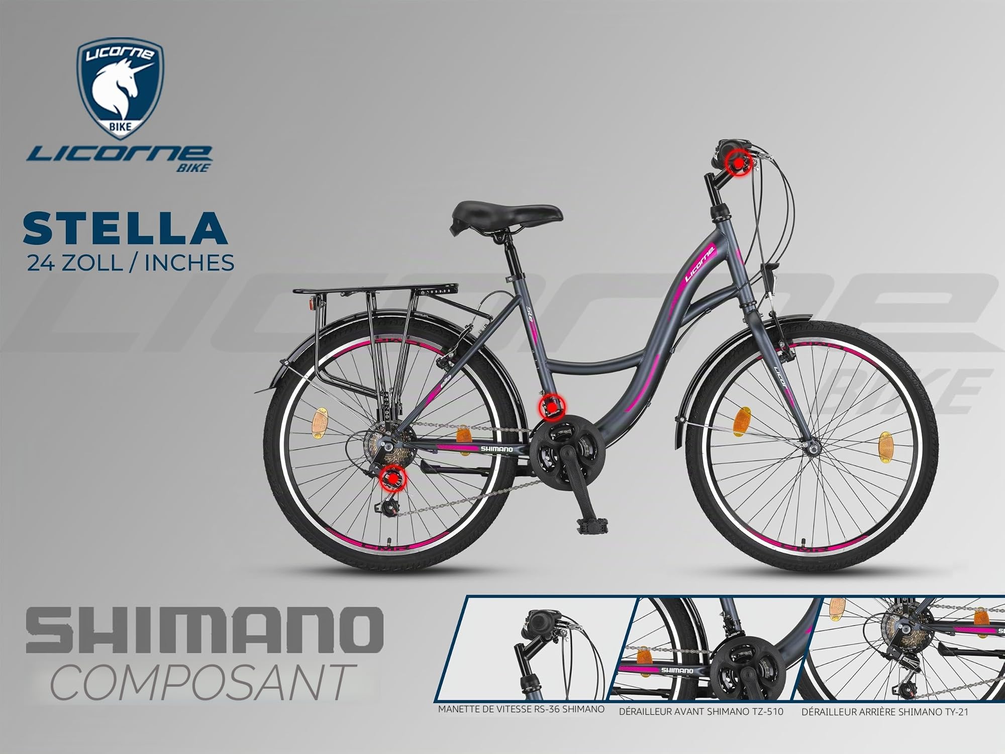 Licorne Bike Stella Premium City Bike en vélo de ville de 20, 24, 26, 28", pour filles, garçons, hommes et femmes, 21 vitesses (6 vitesses pour 20") Vélo hollandais