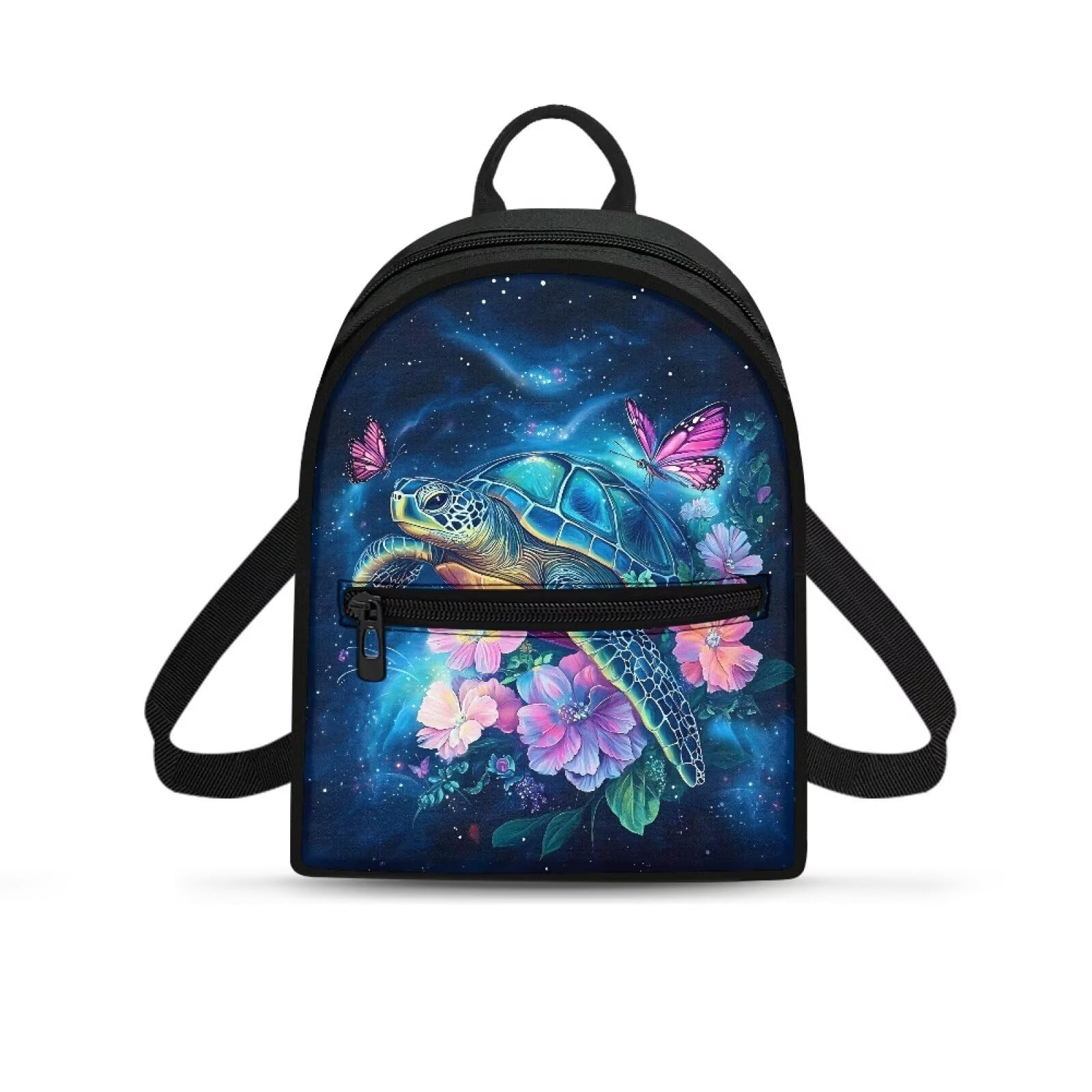 Entornuest Turtle Flower Small Backpack for Women One Size Trendy Large Capacity Backpack Purse Lightweight Travel Bag Crossbody with Zipper Daypack for Travel Shopping