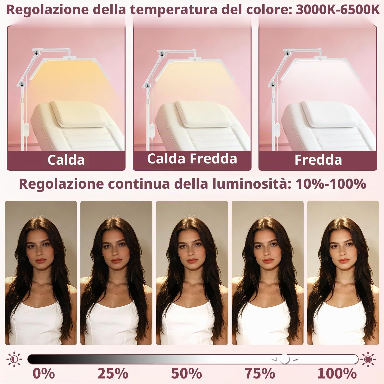 Diesisa Pieghevole lampada estetista da terra Senza Sfarfallio per Estetica | Lampada per Extension Ciglia con Ruote - Regolazione in Altezza, Lampade da Terra Regolazione Dell'intensità - Bianca