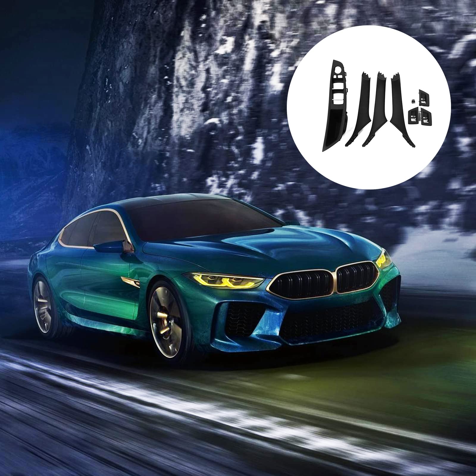 Maniglie porta interna, set da 7 pezzi di maniglia f10 per maniglia laterale per porta BMW Serie 5, kit di sostituzione interruttore finestra per BMW 520 523 525 528 530 535(nero)