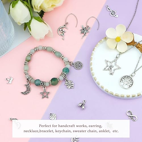 Miniatura 6 de JIALEEY 200 piezas al por mayor de lotes a granel para hacer joyas, dijes mezclados de metal tibetano de plata tibetana, dijes para bricolaje para