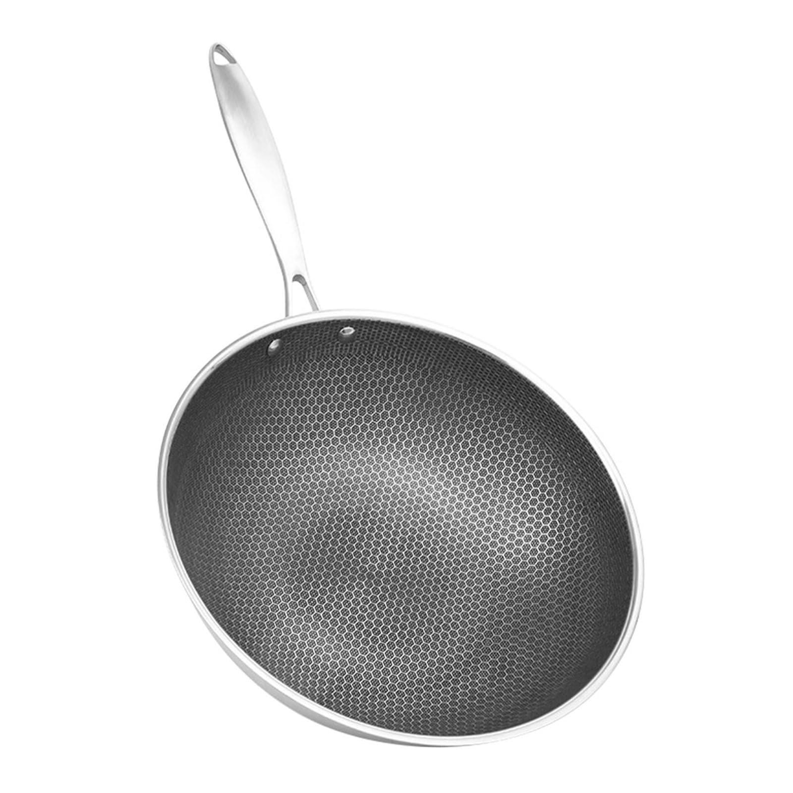 Padella Wok in Acciaio Inossidabile con Rivestimento Antiadherente a Nido D'ape, Distribuzione Uniforme del Calore, Manico Ergonomico, Adatta a Fornelli a Gas e Induzione