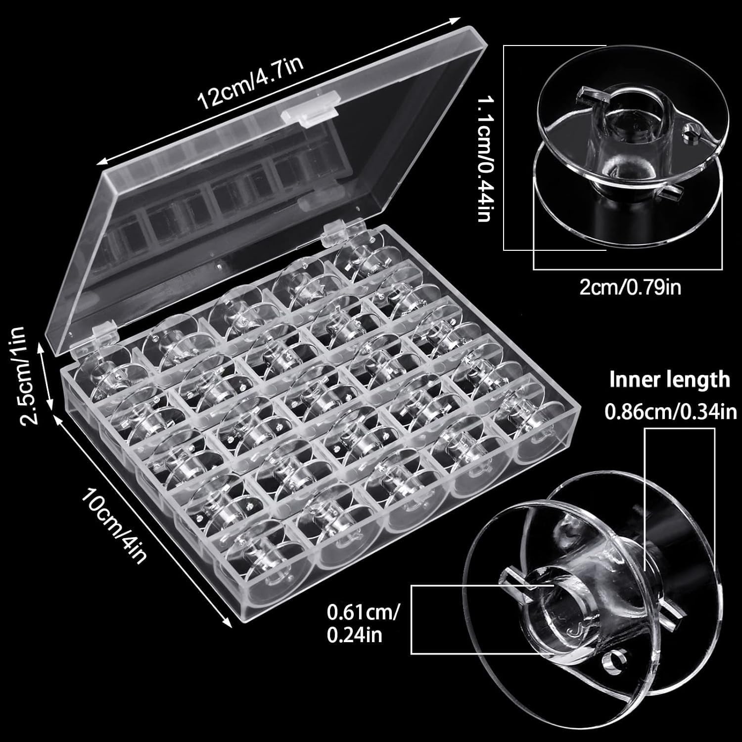 BLIXAR 25 Pcs Bobbins, Plastic Bobbins for Sewing Machine, Sewing Bobbins with Bobbin Case, Bobbin for Sin-ger/Bro-Ther, Bobbins for Singer Sewing Machine, Transparent Color, White