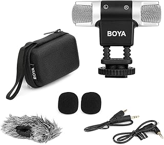 Boya MM3 Compact Condenser Stereo Video Microphone with Shock Mount, Foam & Deadcat Windscreens, Case