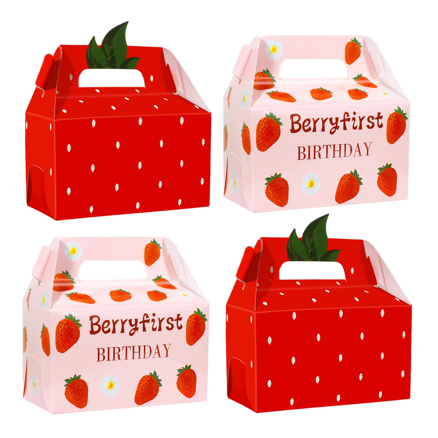 JOINCCI 24PCS Strawberry First Birthday Party Favor Treat Boxes,Strawberry Goodie Gifts Bags Red Pink Berry Shortcake Party Decorations for Berry