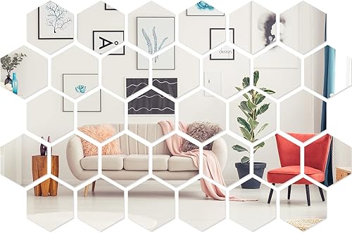 Miniatura 7 de 32 calcomanías con efecto de espejo para pared, removibles, calcomanía de acrílico para decoración de casa, sala o dormitorio, hexagonales, para