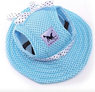 JINYAWEI Gorro de mascota para perros y gatos, transpirable, para verano, gorro de lona de malla para perros pequeños, medianos y pequeños, productos para mascotas (color: azul, tamaño: L)