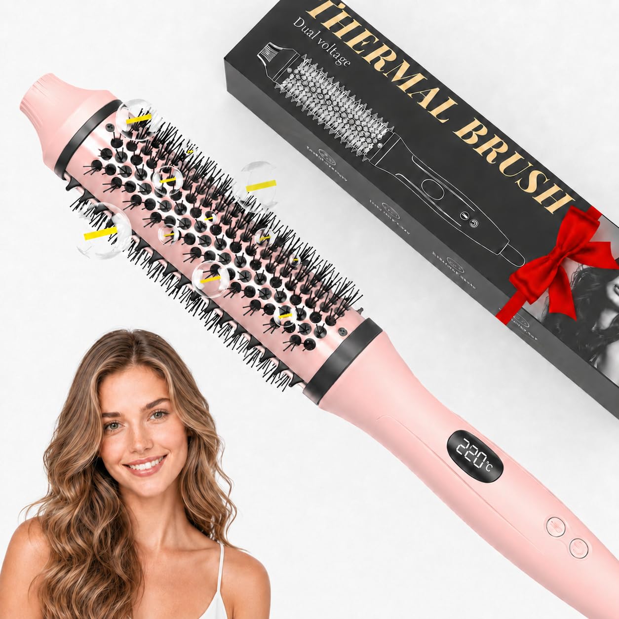 Bopcal Thermal Brush 3 in 1 - Thermobürste Rundbürste mit Digital Display, Ionische Lockenbürste Reduziert Frizz, Thermo Bürste für Glattes, Voluminöses & Lockiges Haar, Dual-Spannung SM-6129