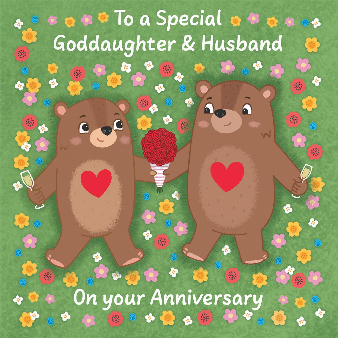Hunts England - Cute Flowery Bears Goddaughter And Husband Anniversary Card - Fun Bears Anniversary Card - Love Story Collection - Image 2