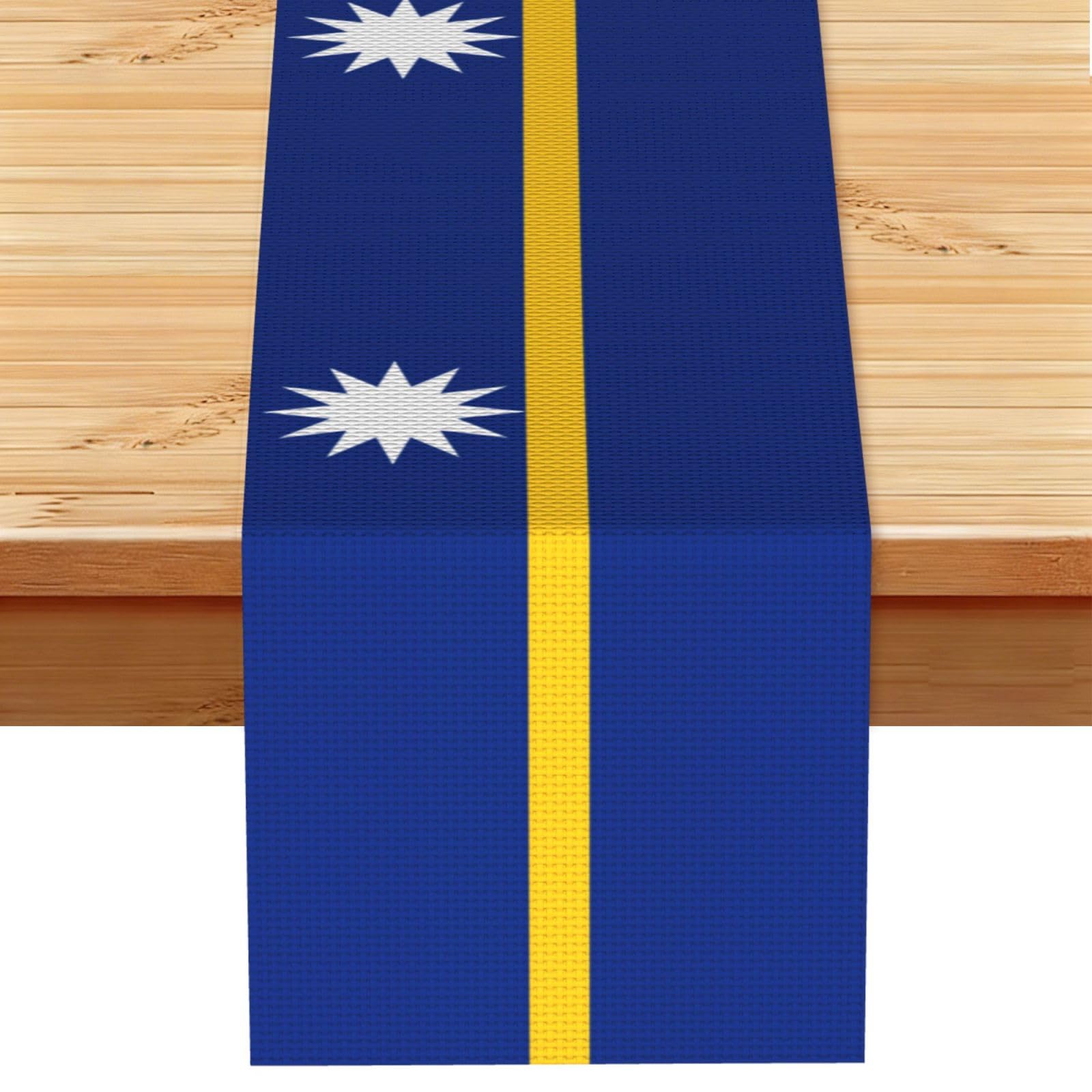 Flag of Nauru Printed Table Runner 13 x 72, Wrinkle Resistant Decor for Dining Table Coffee Table Fireplace