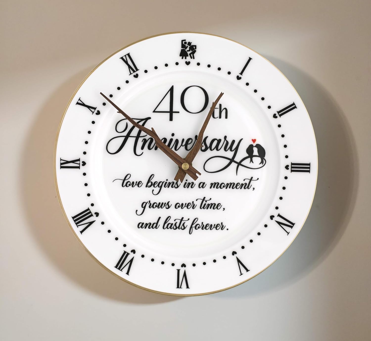Treble Bee 40th Anniversary Porcelain Clock with Gold Trim, 40 Year Wedding Gifts Idea for Parents, Unique 40th Anniversary Decorations for Husband or Wife -10 inch
