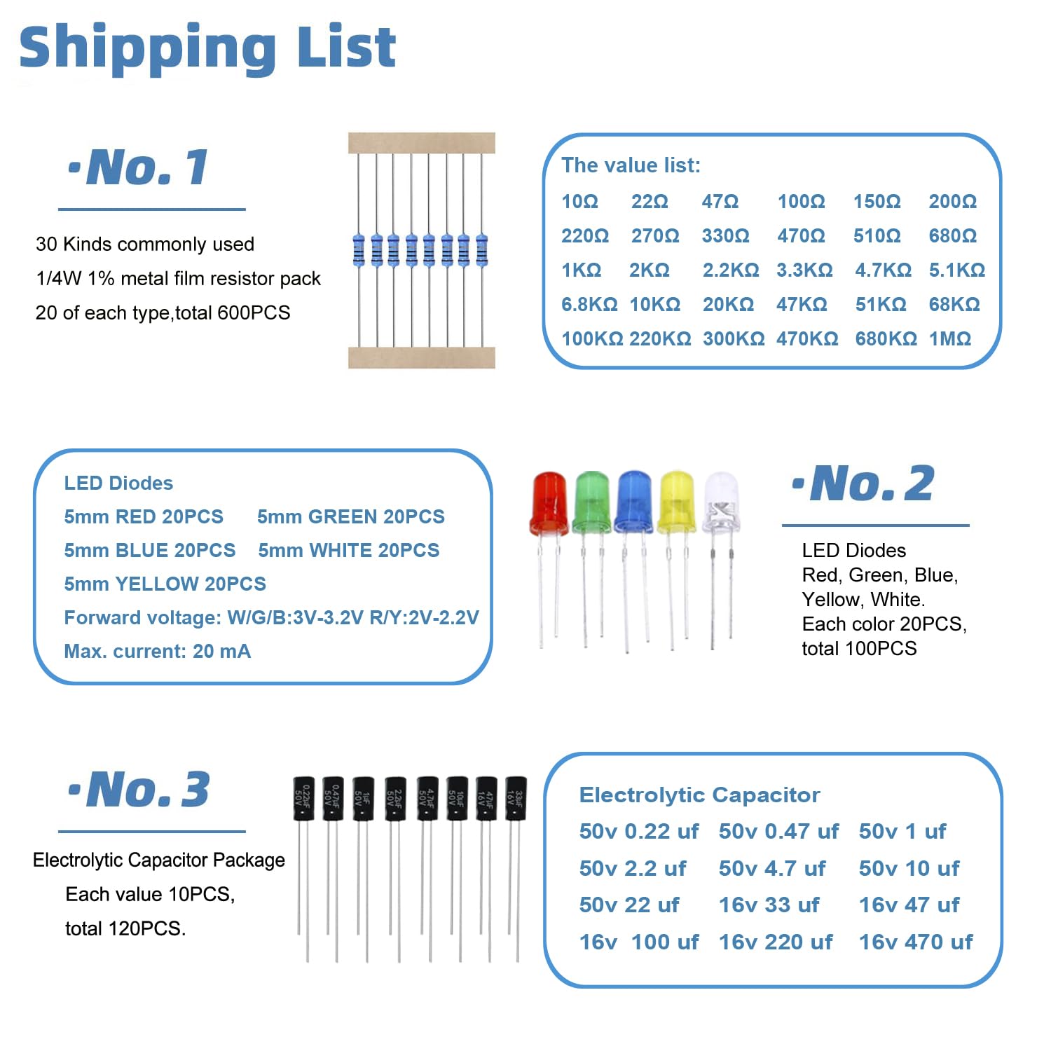 Another great deal on amazon: Electronic Component Assortment Kit, Total 1410Pcs, Metal Film Resistors, LED Diodes, Common Diodes, Electrolytic Capacitor, Ceramic Capacitors, Transistors for Electronics DIY Project 3
