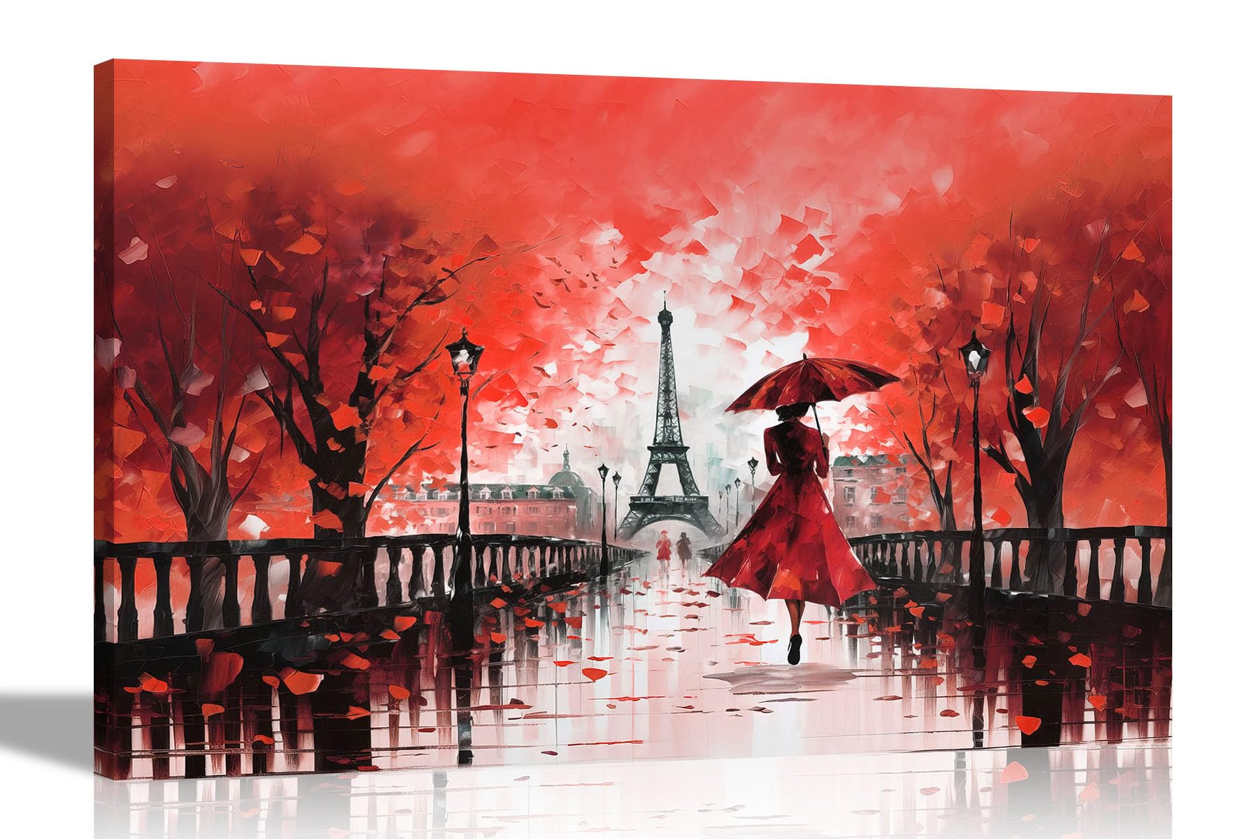 Artley Prints Red - Calm Of The Rain In Paris Romantic Canvas Prints Wall Art For Living Room Bedroom City Pictures Oil Painting Reprint 60 X 40Cm (24 X 16 Inches) A2