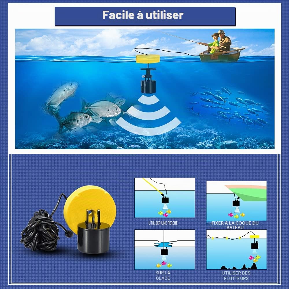 LUCKY Kayak Portatif Sondeur de Poisson Détecteur de Poissons Portatif à Eau Sonar Pouvant être lancé Bateau Kayak Sondeur Transducteur pêche écran LCD FFC1108