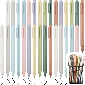 Kisston 30 Pcs Gel Pens 0.5 mm Quick Dry Black Ink Pens Retractable Ballpoint Fine Point Smooth Writing for School Office Home, 10 ColorsMorandi Colors