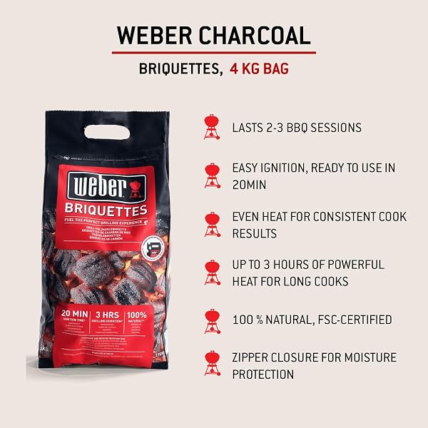 Weber Carbone per Barbecue (4kg), per una Bruciatura Lunga e Costante, Ideale per una Lunga superficie di cotturata, Legno 100% Naturale, Raccolto Sostenibile, Certificato FSC (17590) - 5
