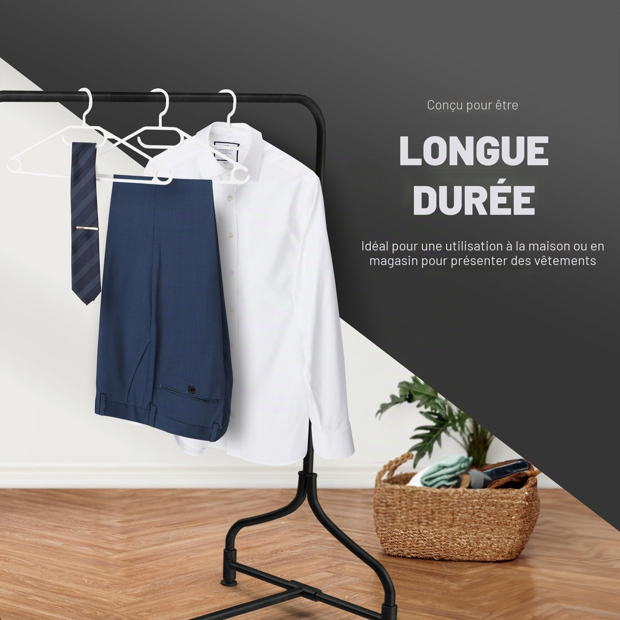KEPLIN Cintres en Plastique Blanc - Lot de 20, Gain de Place, Robuste, Ceintres Pivotants pour Manteau, Robe, Chemise, Veste, Pantalon I Cintres Antidérapants Crochet Rotatif et Cintre à Cravates