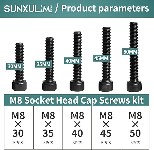 Miniatura 2 de Tornillos de cabeza hueca M8 x 1.181 in, 1.378 in, 1.575 in, 1.772 in, 1.969 in, 1.969 in, acero de aleación de grado 12.9, kit surtido de pernos