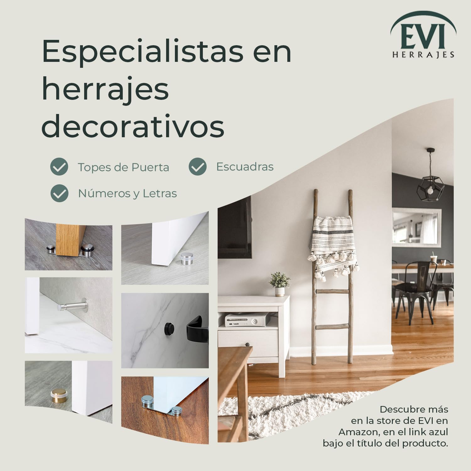 EVI Herrajes | Tope de Puerta para Colocación en Pared | Longitud Regulable: 88-125 mm | Acero Inoxidable | Goma de Silicona Blanca | Amortiguador Anti Golpes | I-182BCB