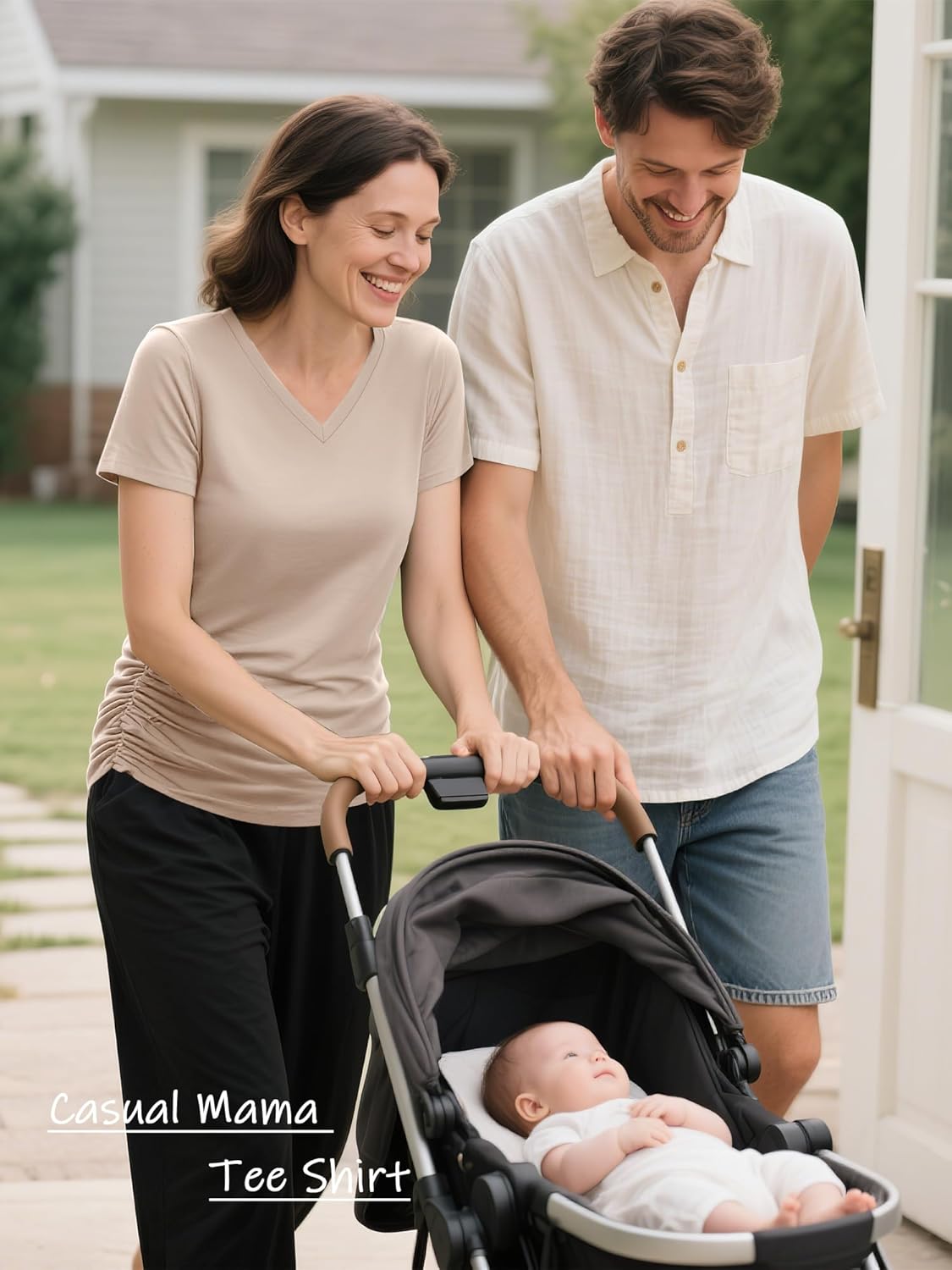 Huukeay 4 Pack Women's Maternity Shirts, V Neck Maternity Top Short Sleeve Casual Tee Side Ruched Pregnancy Clothes - Image 3