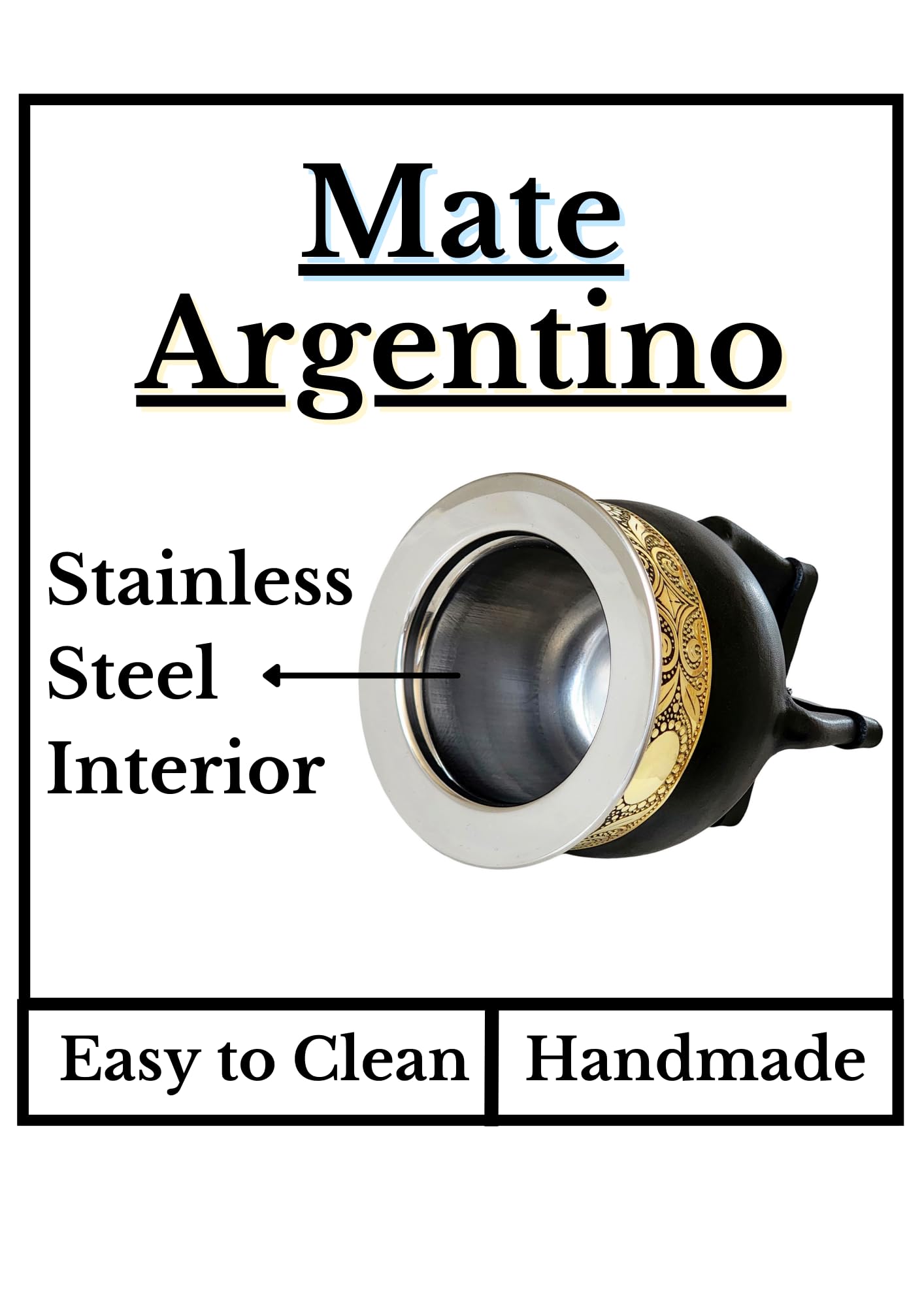 Taza Mate Imperial Argentino Premium - Hecho de Acero Inoxidable Térmico - Exterior Cuero Negro con Bronce - Incluye Bombilla de Regalo. (Estilo 2)
