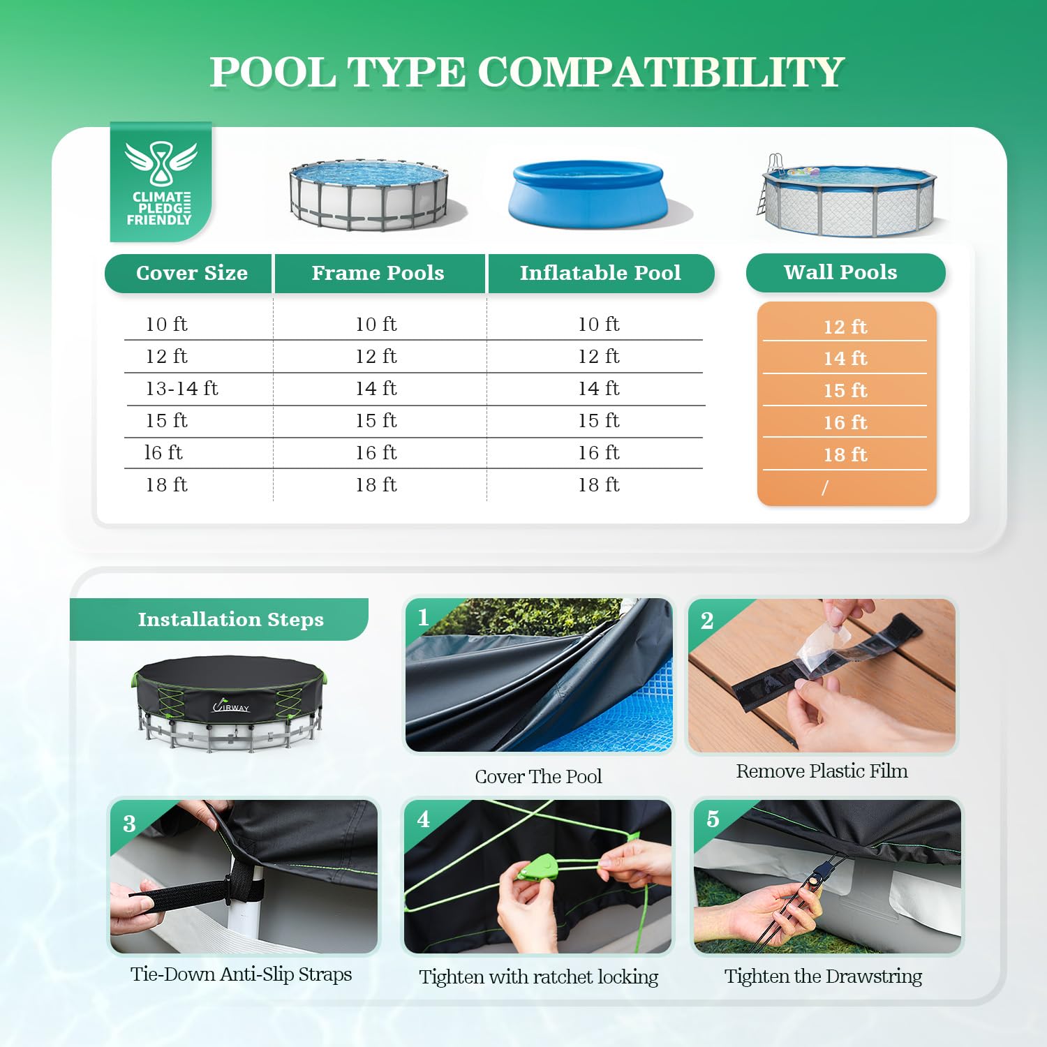 UIRWAY Poolabdeckung Rund 549 cm, Robust & reißfest 600D Oxford Gewebe Pool abdeckplane Winddicht mit Kordelzug mit Ratschen-Arretierung und rutschfesten Riemen, UV-Schutz