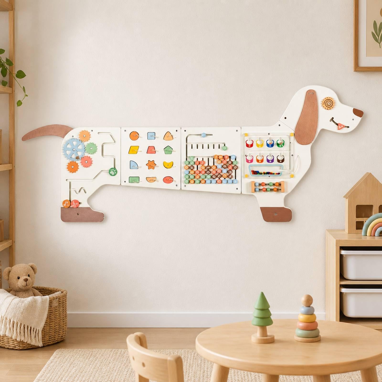 Pannello attività a Forma di Cane in Legno Senza Schermo Tavola Occupata da Parete con Silhouette di Cane Robusto per Aula Scolastica, Asilo