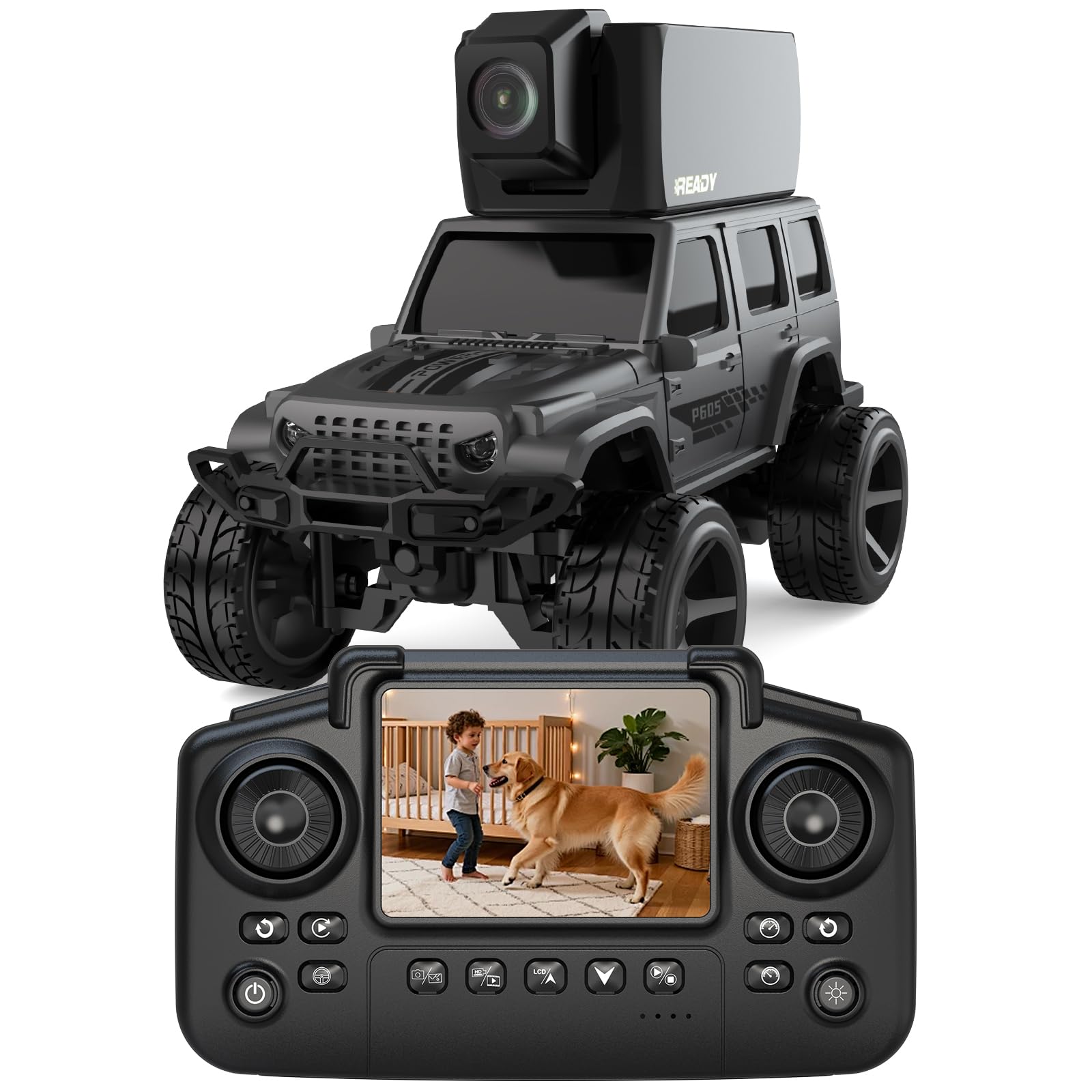 1/64 für Kinder Wiederaufladbares FPV-RC-Auto mit Kamera,2.4GHz LCD-Display | Magnetische 45°Kamera, Live Video per App,2 Geschwindigkeiten,2.4 GHz,LCD-Bildschirm – Geschenk für Kinder 6–12 Jahre