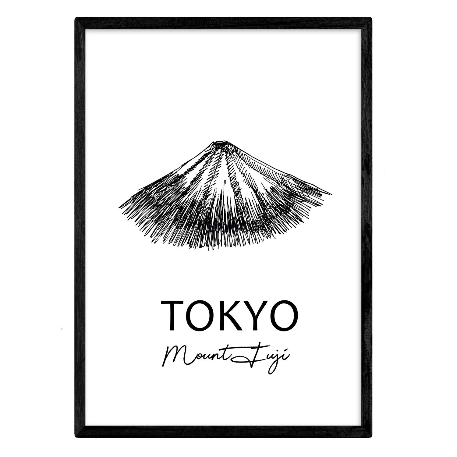 Poster of Tokyo - Mount Fuji. Sheets with monuments of cities. A4 size