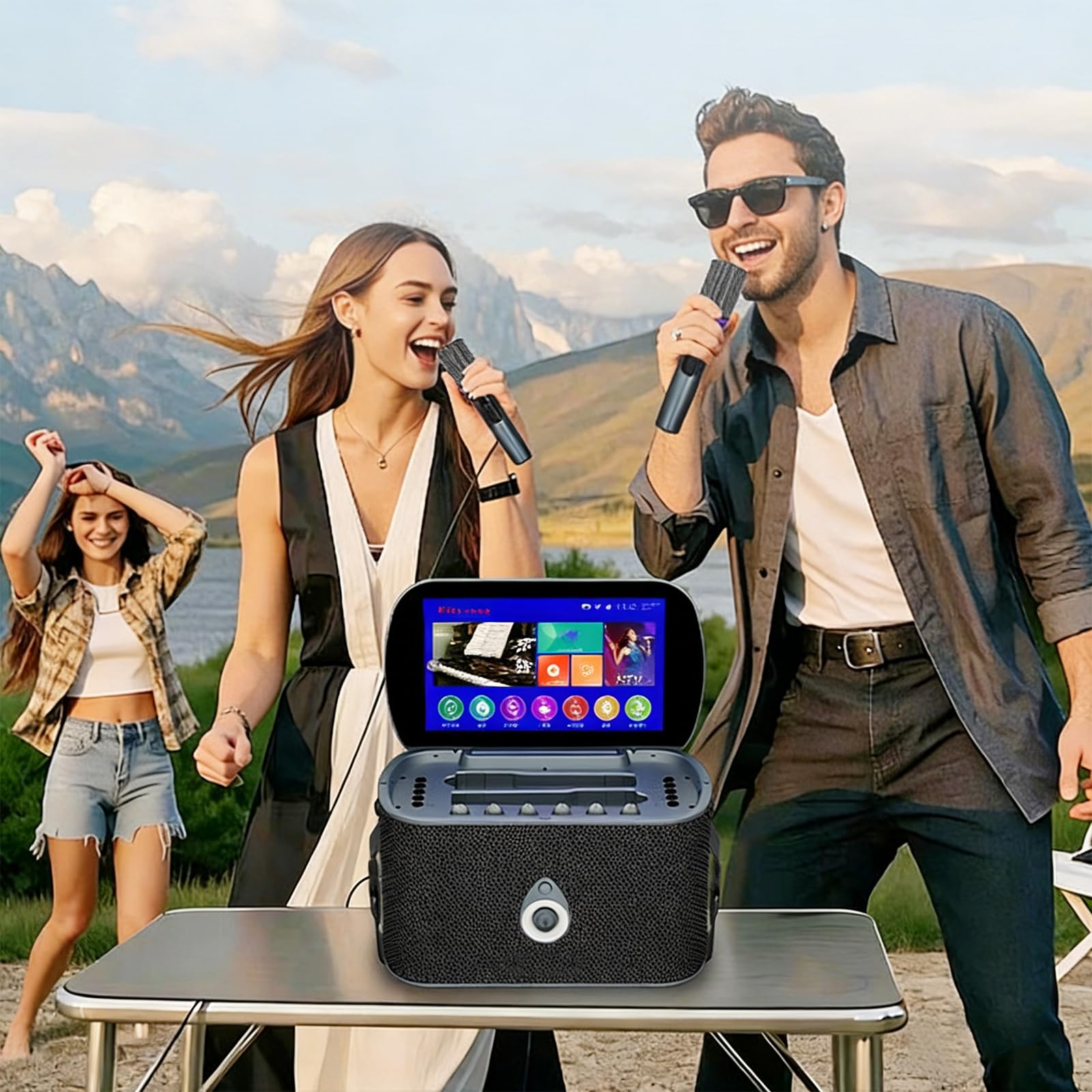Macchina Karaoke per Adulti con Schermo di Visualizzazione dei Testi, 2 Microfoni, Sintonizzazione Automatica ed EQ, Altoparlante da 60-600 W, Connessione TV,Sistema Karaoke Portatile per Casa e Feste