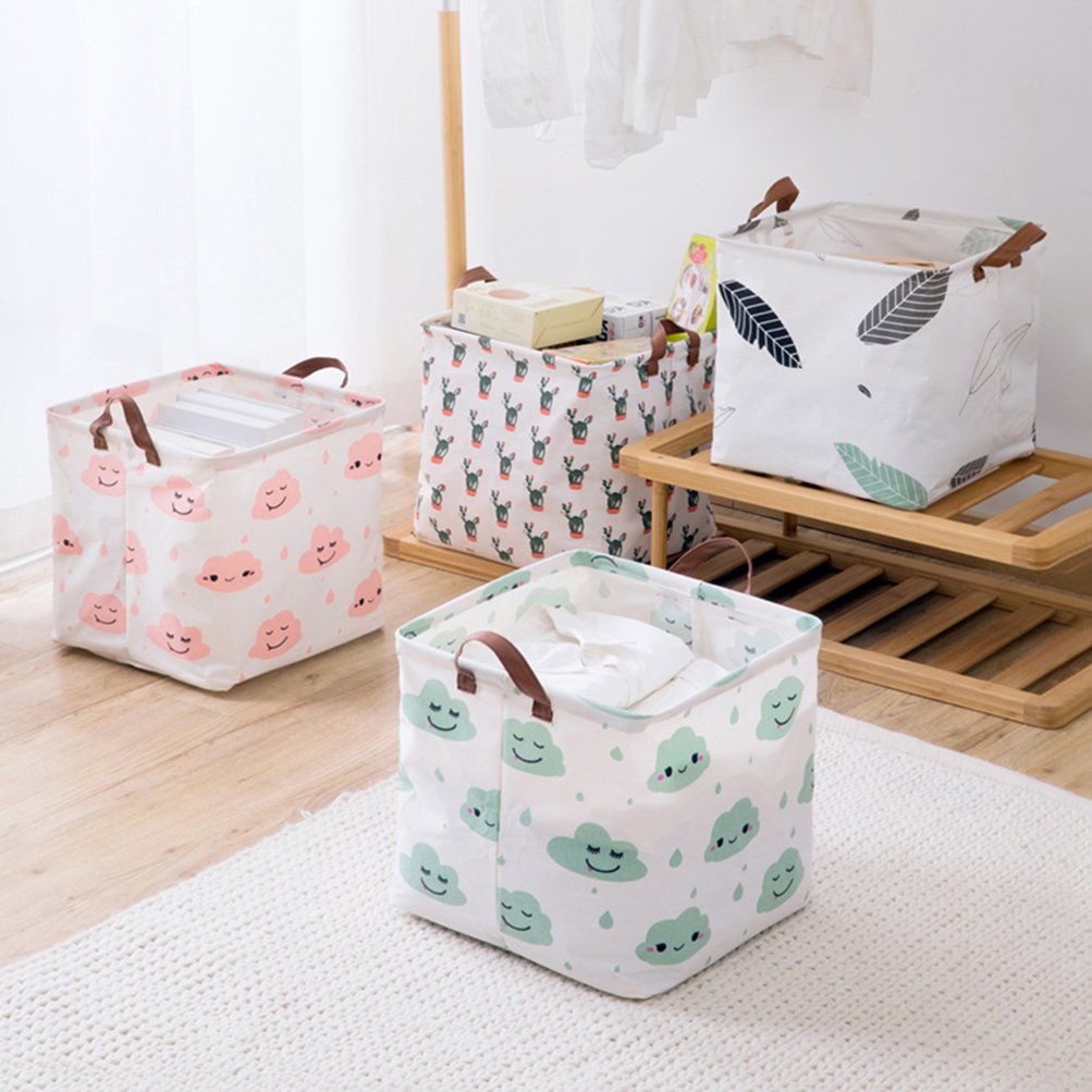 Fieans Faltbare Aufbewahrungsbox Kinder Spielzeug Aufbewahrung Korb Quadratischer Wäschekorb Kleidung Organizer Aufbewahrungskiste mit PU Griff